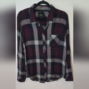 Rails Women's Medium Hunter Navy Merlot Plaid Button-Up Shirt